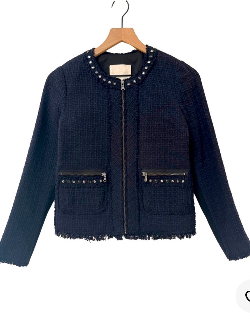 Rebecca tweed embellished Jacket dark navy Size 4 pristine